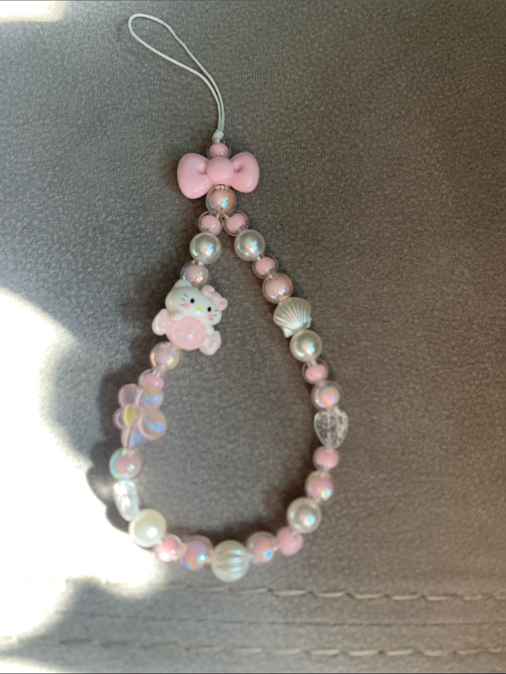 Pink Kitty Beaded Charm Phone Strap